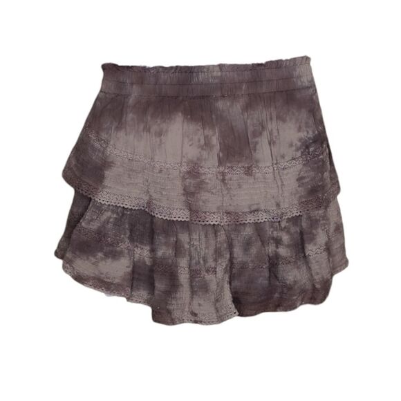 NEW AERIE brown tie dye tiered rock n ruffle pull on mini‎ skirt M - Picture 4 of 10